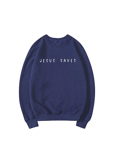 Lacivert İsa Kurtarır Kazak Hıristiyan Tişörtü İnanç Üst İsa Hoodie İncil Ayetleri Crewneck Kazak Kadın Grafik Kazak Tops Lacivert