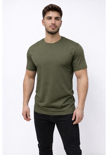 Axxel Erkek Haki Kısa Kollu Bisiklet Yaka T-shirt-d677 Haki
