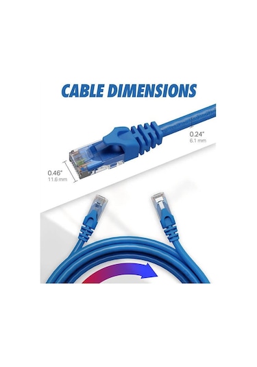 Koodmax 20m Cat6 Kablo Ethernet Internet Network Ağ Patch Kablosu Fabrikasyon Presli Mavi - 20 Metre