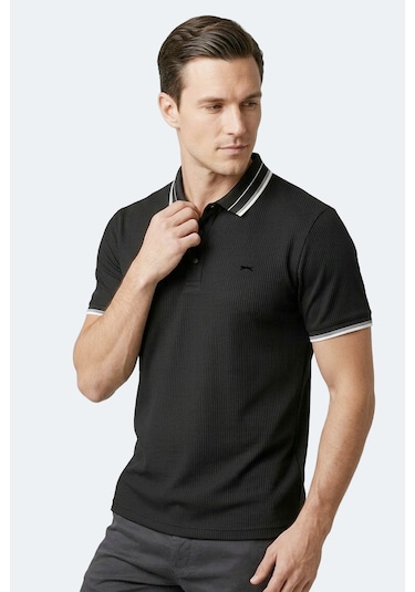Slazenger Zınovıa Erkek Polo Yaka Siyah Tişört