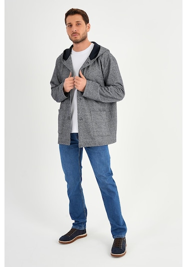 Alexandergardı Kapüşonlu İçi Şardonlu Oversize Hırka E23-607 03 Lacivert Melanj