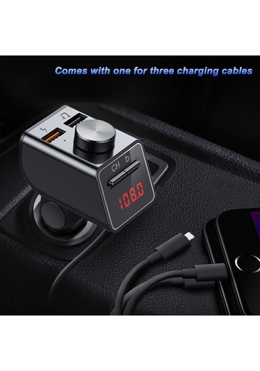 Q18s Çok Fonksiyonlu Araba Çift Usb Şarj Cihazı Mp3 Müzik Çalar Bluetooth Fm Verici İle 3'ü 1 Arada Kablo Siyah