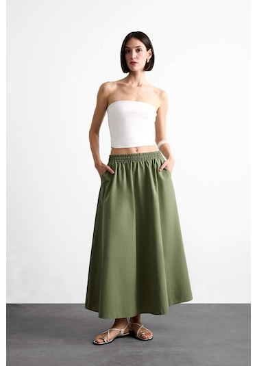 Defacto Esnek Belli Cepli Maxi Etek F7897ax25smkh258 Haki