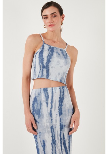 Lela Slim Fit Ip Askılı Yırtmaçlı Midi Alt-Üst Bayan Takım 5869021 Indigo