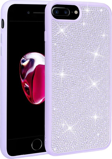 Mobilteam İphone Uyumlu 7 Plus Kılıf Parlak Taşlı Tasarım Ston Kapak - Lila Lila