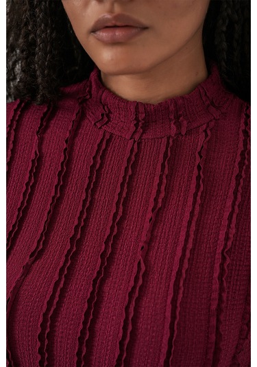 Kadın Dokulu Esnek Örme Bluz 975 - Bordo bordo