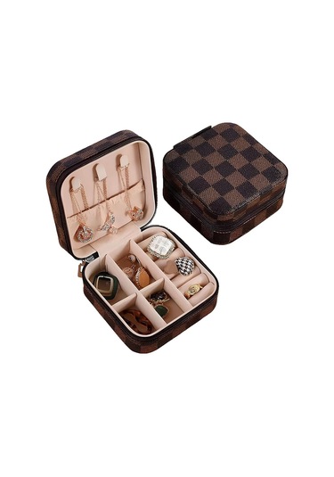 Chavin Kahve Deri Seyahat Yüzük Küpe Kolye Takı Kutusu St1-66khv Kahverengi