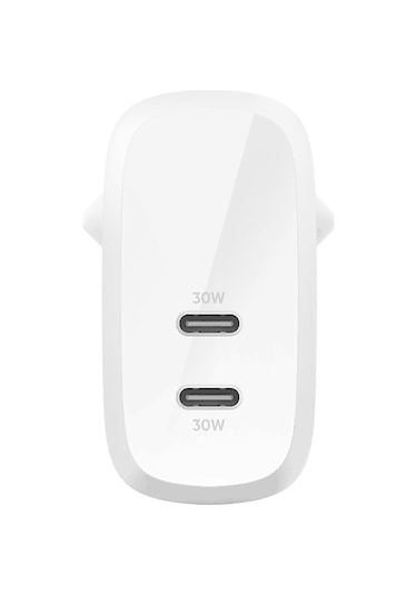 Belkin Boostcharge Dual 30w USB-C PD 60W Çift 30W USB-C Port Beyaz Duvar Şarj Adaptörü