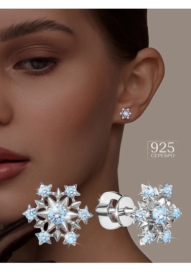 Asj 925 Ayar Gümüş Karla Yuvası Küpe 48210608 Açık Mavi