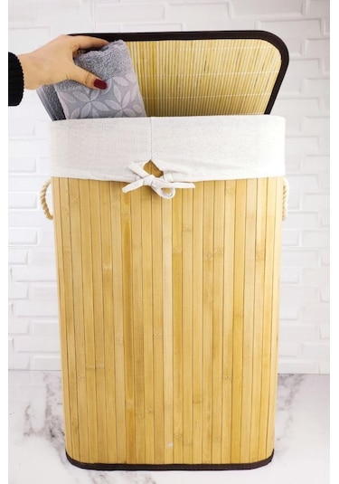 Digithome Dikdörtgen Bambu Çamaşır Sepeti Naturel Cl-6002-01
