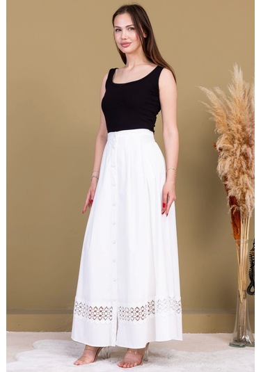 Dantel Detaylı Pileli Pamuk Etek 6025-beyaz Beyaz