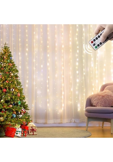 Beyaz Perde Led Dize Işık Garland Festivali Noel Dekorasyonu 8 Mod Usb Uzaktan Kumanda Ren Tatil Düğün Dekoratif Led Işık 56977783 Beyaz