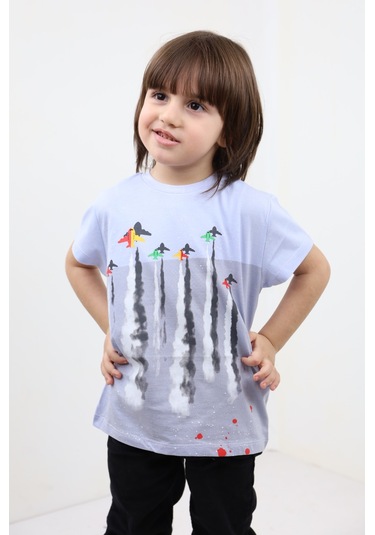 Toontoy Erkek Çocuk Jet Baskılı Tişört Mavi