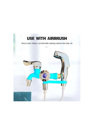 Xurunkeji 1/2 İnç Evrensel Arayüz Musluğu Çift Çıkışlı Çift Kontrol Su Musluğu Ev Banyo Hortumu Sulama Bağlantısı Mavi Mavi