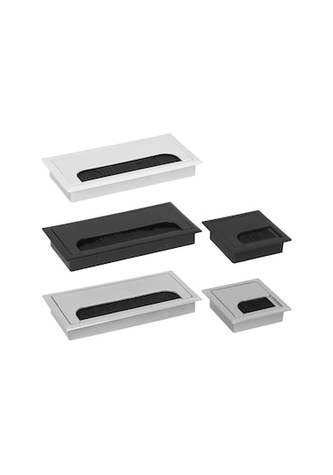 Sones Abs Masa Dikdörtgen Kablo Deliği Kapağı Çıkış Portu Fırçalı Pc Masası Kablo Düzenleyici, Boyut: 80x160mm Siyah