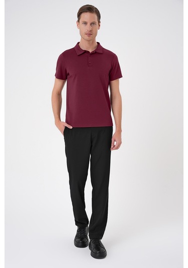 Comfort Fit Polo Yaka Esnek Pamuk Casual Bordo Tişört Ts 886 Bordo