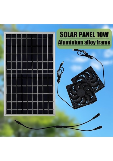 Boatshop1 Güneş Paneli Çift Fan Güneş Enerjili Çift Fan Tavuk Kümesi Sera Kulübe Evcil Hayvan Evi Pencere Havalandırması İçin Dayanıklı