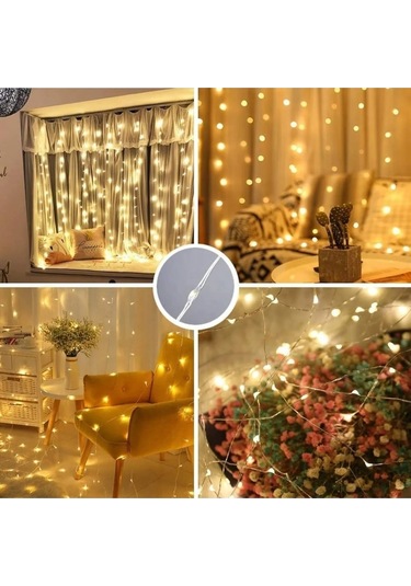 8 Fonksiyonlu Peri Perde Led Uzaktan Kumandalı Günışığı Perde Peri Led 3 Mt X 3 Mt Sarı