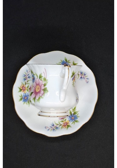 Royal Ascot Mavi Kadife Vintage Duble Kahve Fincanı 2 Parça 180 Ml Mavi-kırmızı