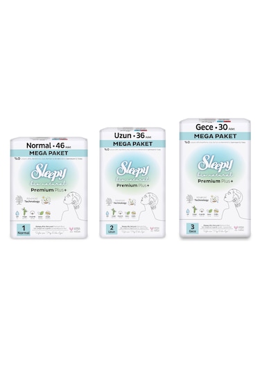 Sleepy Bio Natural Premium Plus Hijyenik Ped Mega Fırsat Paketi 112 Adet