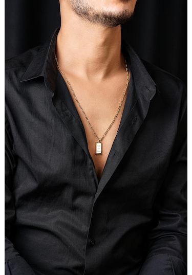 14 Ayar Altın Külçeli Figaro Zincir Erkek Kolye Pembe Altın