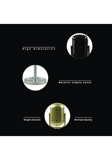 Symbee Vintage Mikrofon Aksesuarı - Sahne Fotoğrafçılığı Ve Performanslar İçin Gerçekçi Tasarım Siyah/altın/gümüş