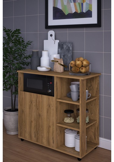 2 Kapaklı Çok Amaçlı Şık Mikro Dalga Fırın Dolabı Ceviz