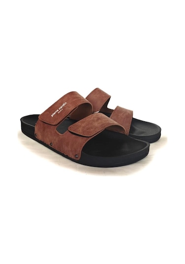 Pierre Cardin Erkek Çift Kemerli Cırtlı Terlik Taba Pc-7039-7019 Taba