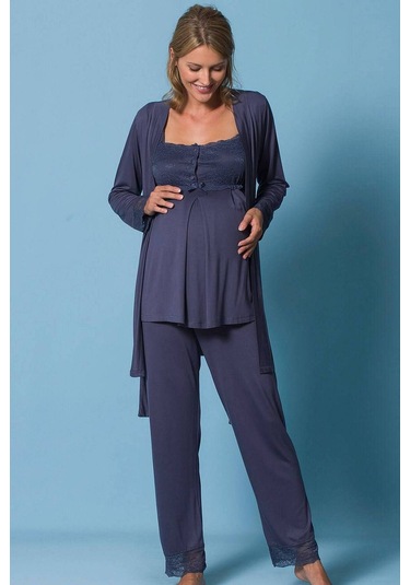 Monamise 18211 Hamile Lohusa Sabahlıklı Pijama Takım - Lacivert