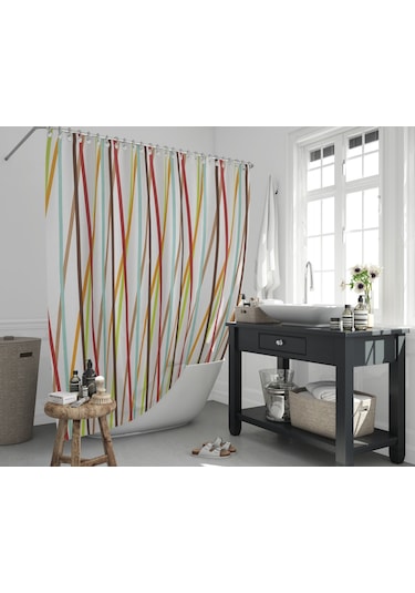 Şerit Desenli Banyo Perdesi 180x200 CM Tek Kanat Duş Perdesi Çok Renkli