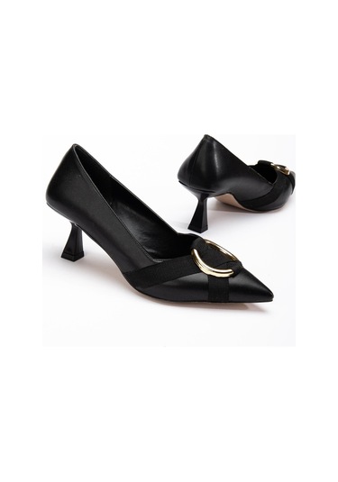 Kadın Topuklu Ayakkabı Siyah Halka Tokalı Kadeh Topuklu-3584 Siyah