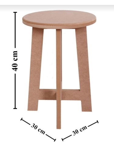 Boyanabilir Ahşap Mdf Yuvarlak Demonte 3' Lü Tabure Seti