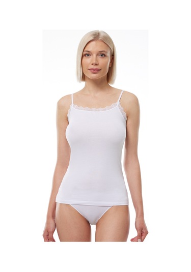 Malabadi Kadın Beyaz 2 Li Paket Ayarlanabilir Ip Askılı Güpürlü Modal Atlet 141 Beyaz