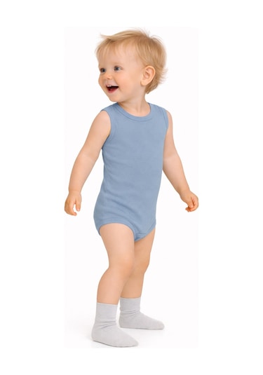 Civil Baby Organik 5 Li Sıfır Kol Çıtçıtlı Badi - Mavi