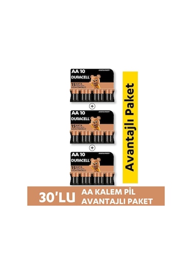 Duracell LR6/MN1500 AA Kalem Pil 10 x 3'lü