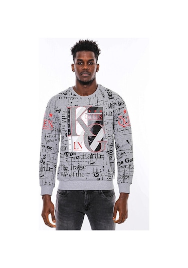 Wessi Gri Taşlı Baskılı Desenli Sweatshirt Gri