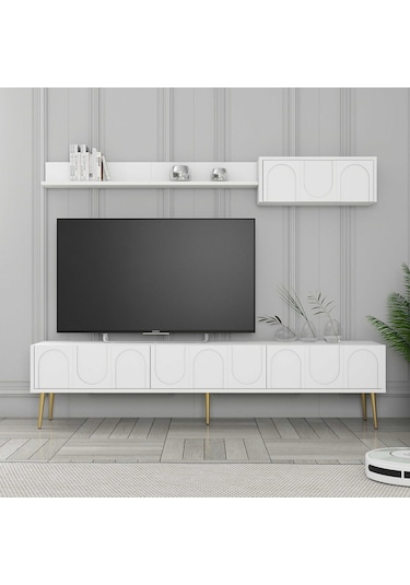 Variant Lyon Duvar Raflı Tv Ünitesi - Beyaz / Altın
