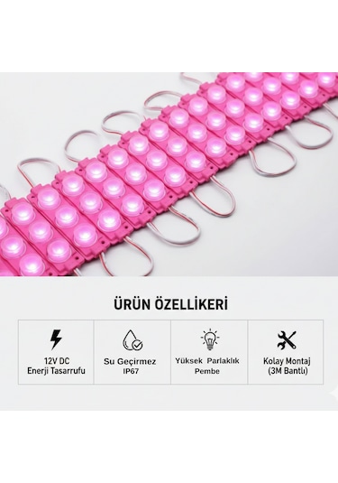 10'lu Parmak Led Büyük Mercekli 12w Pembe