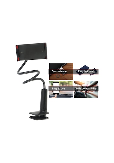 Soulader İphone Uyumlu Ve İpad İçin Esnek Uzun Kollu Telefon Tutacağı - Siyah Evrensel Cep Telefonu Standı, Kolay Kullanım İçin Pratik Tutucu Aksesuar Siyah