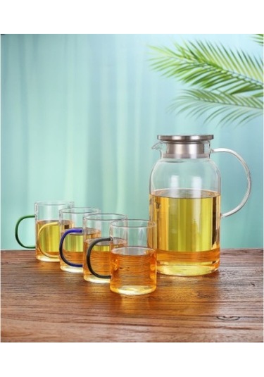 Borosilikat Cam Sürahi Ve 4'lü Fincan Seti