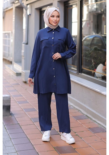 Cep Detaylı Tesettür Lacivert Takım Lacivert