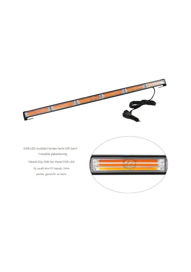 Turuncu Tepe Çakar Bar Led 90cm 12-24v Off Road Çekici Traktör İkaz Lambası Çakar 15 Modlu Siyah