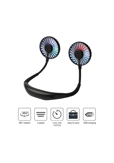 Symbee Boyun Bağlı Mini Fan, 3 Hızlı, 360 Ayarlanabilir, Kokulu Pamuk, Led Işıklı, Usb Şarjlı, Taşınabilir Soğutucu - Siyah