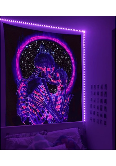 Singree Neon Aşklı Kafalar Desenli Işıklı Duvar Örtüsü - Modern Oturma Odası Dekorasyonu, Hafif Poliester, Farklı Boyut Seçenekleri Diğer