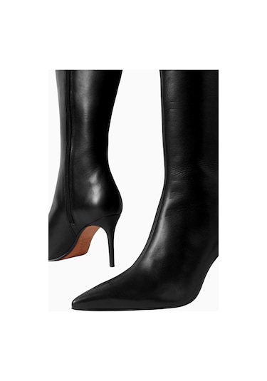 Schutz City Natural 85 Siyah Deri Diz Boyu, Blok Topuklu Çizme