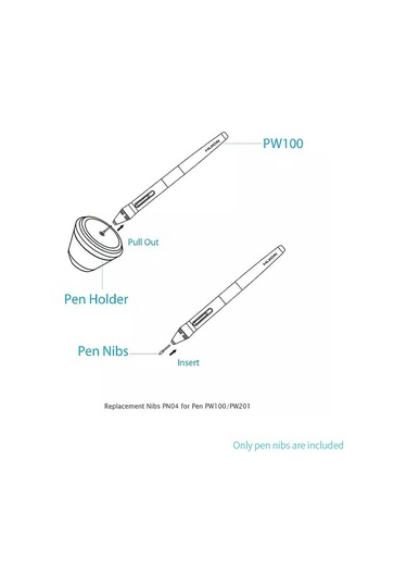 Vkemall Huion Pn04 Uçlu Kalem Uçları - 10 Adet Siyah Pw100/pw201 Uyumlu Optik