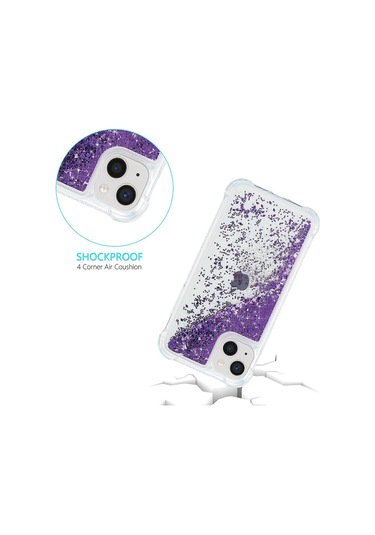 İphone Uyumlu 15 Quicksand Glitter Pullar Telefon Kılıfı Tpu Düşmeye Dayanıklı Arka Kapak - Mor
