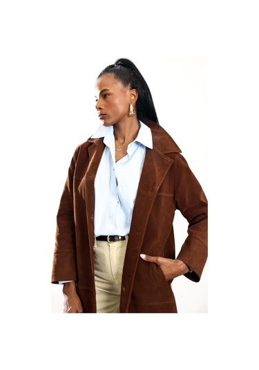 Kahverengi Nubuk Midi Palto Kahverengi