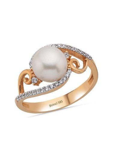 7,5 Mm Zirkon Taşlı Doğal İnci Yüzük Rose