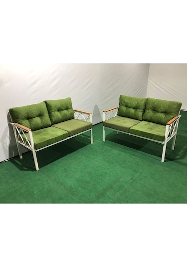 2+2balkon-bahçe-kafe-çay Seti-koltuk Takımı-oturma Grubu-ofis Koltuğu 2+2 Beyaz Profil Demir Yeşil